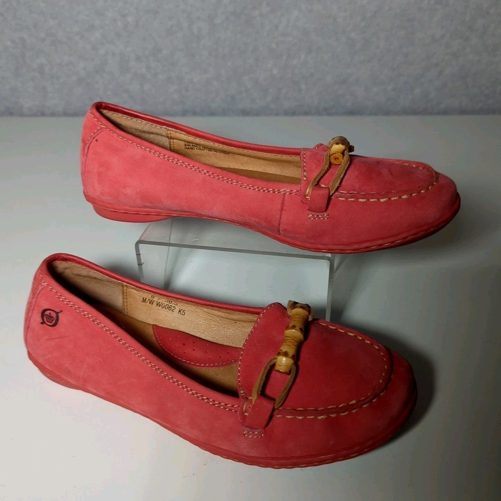 Born Womens Pink Suede Leather Loafers‎ Bamboo Toggle Flats 6 36.5 Shoes Preppy